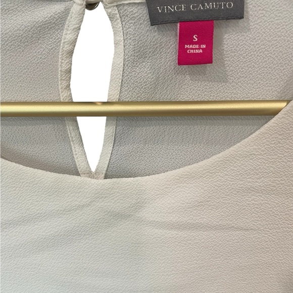Vince Camuto White Overlay Front Blouse Crew Neck Long Sleeve S EUC - Picture 3 of 5